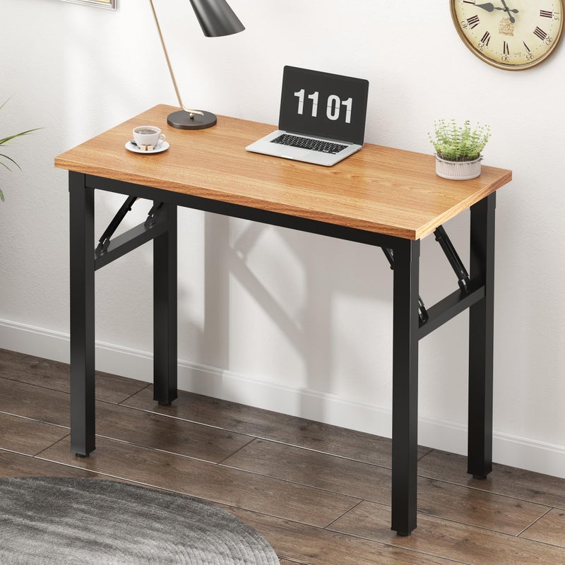 Need Folding Computer Desk - 31.5 Inch Foldable Office Writing Work Study Kids Student Teacher Home Bedroom Table for Small Space, Teak & Black - Image 3